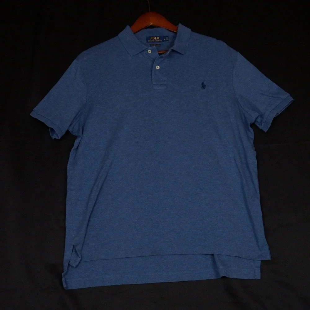 Polo Ralph Lauren Polo Shirt Mens L Blue Heather Pima Cotton Short Sleeve